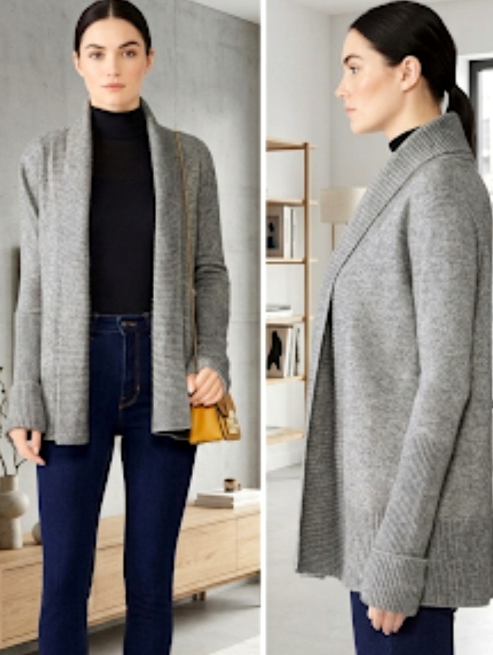 Vince Wool & Cashmere Wide Collar Cardigan Heather Gray Sz Small